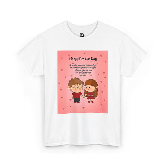 Promise Day Couple Unisex T-Shirt – Cute Valentine’s Day Cartoon Tee with ‘Happy Promise Day’ Message