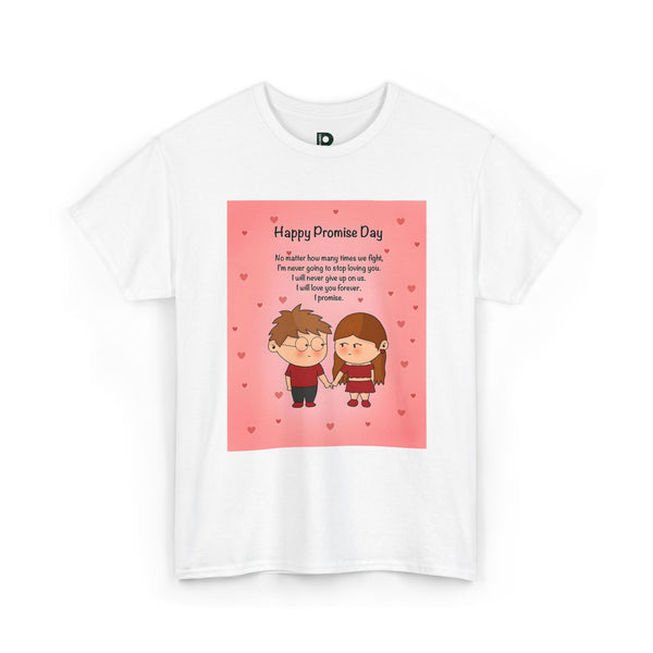 Promise Day Couple Unisex T-Shirt – Cute Valentine’s Day Cartoon Tee with ‘Happy Promise Day’ Message