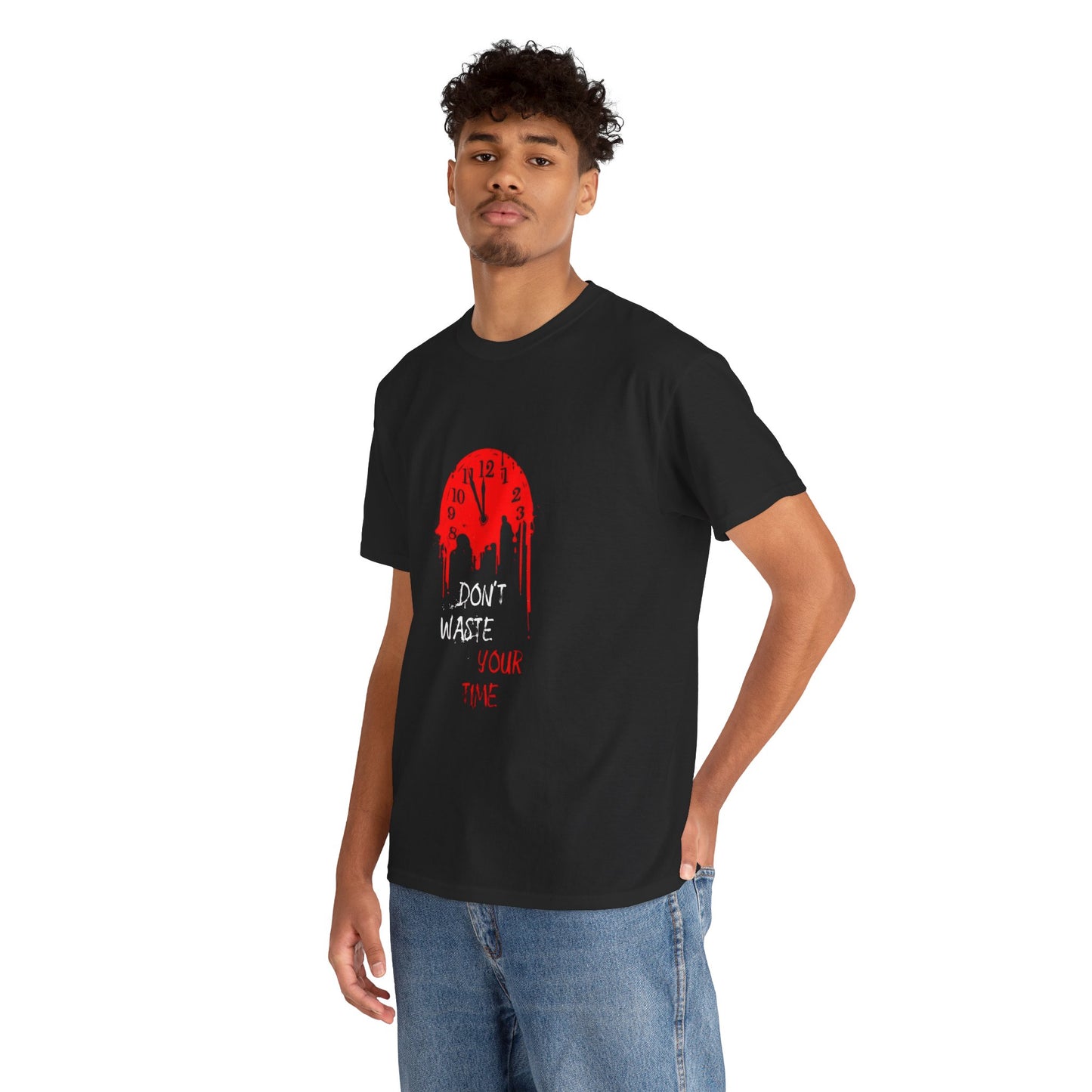 T-Shirt — "Don't Waste Your Time" Red Dripping Clock Graphic Tee