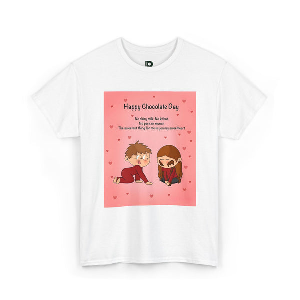 Chocolate Day Couple Unisex T-Shirt — Cute Romantic Illustration Tee ("Happy Chocolate Day")