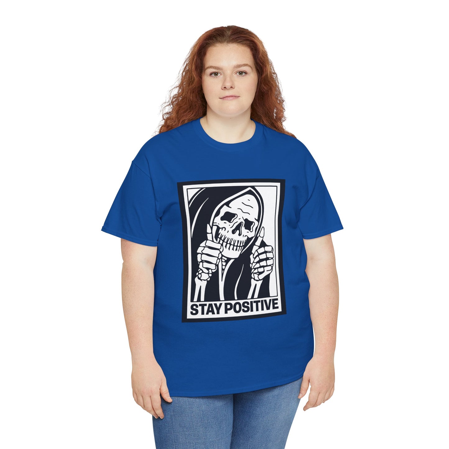Stay Positive Skull Unisex T-Shirt — Gothic Retro Skeleton Graphic Tee