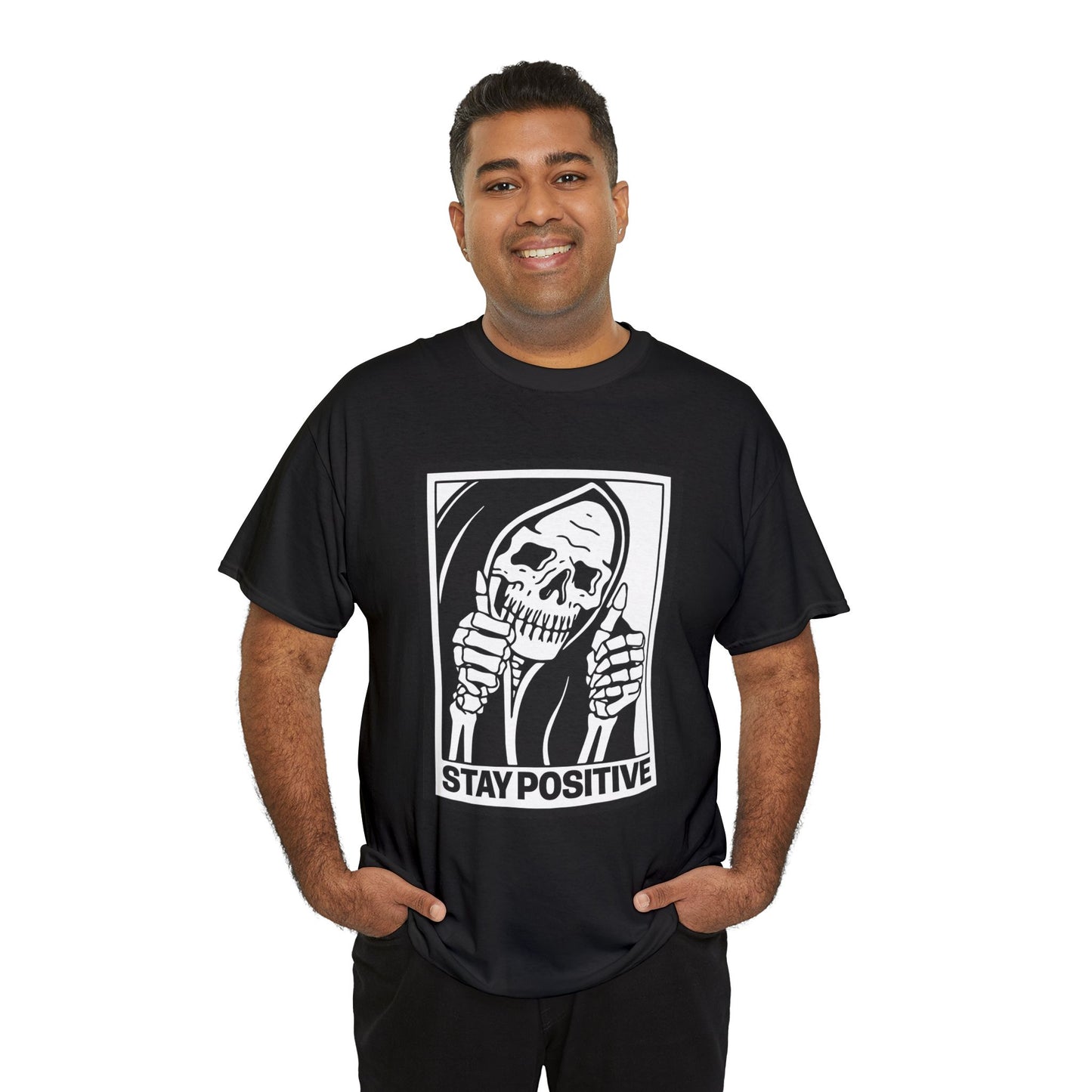 Stay Positive Skull Unisex T-Shirt — Gothic Retro Skeleton Graphic Tee