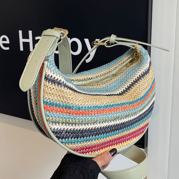 Fashion Rainbow Straw Tote Women's Casual Shoulder Messenger Bag