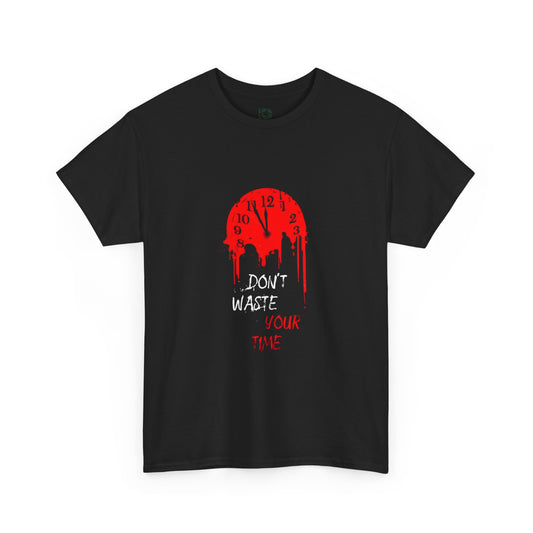 T-Shirt — "Don't Waste Your Time" Red Dripping Clock Graphic Tee