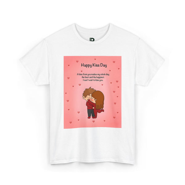 Kiss Day Couple Tee – 'Happy Kiss Day' Romantic Valentine’s Graphic Unisex T-Shirt